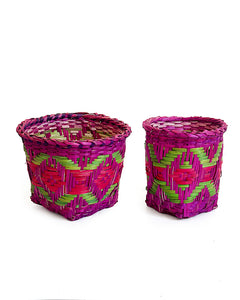 Dupla de cestos (roxo, rosa e verde) – Kaingang