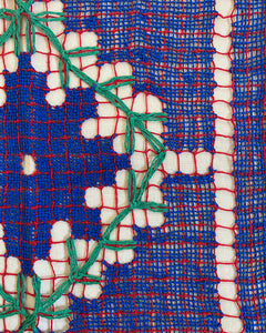 Capa de almofada em renda de filé (azul, verde e vermelho)