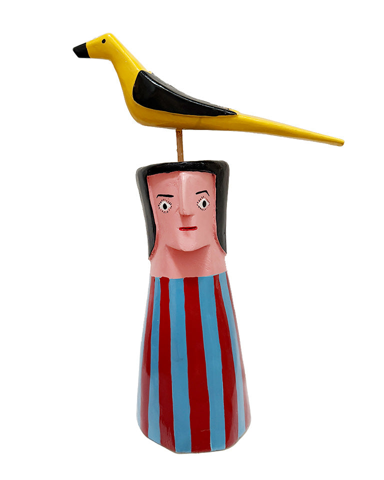 Cabeça rosa c/ listras vermelho e azul (madeira)