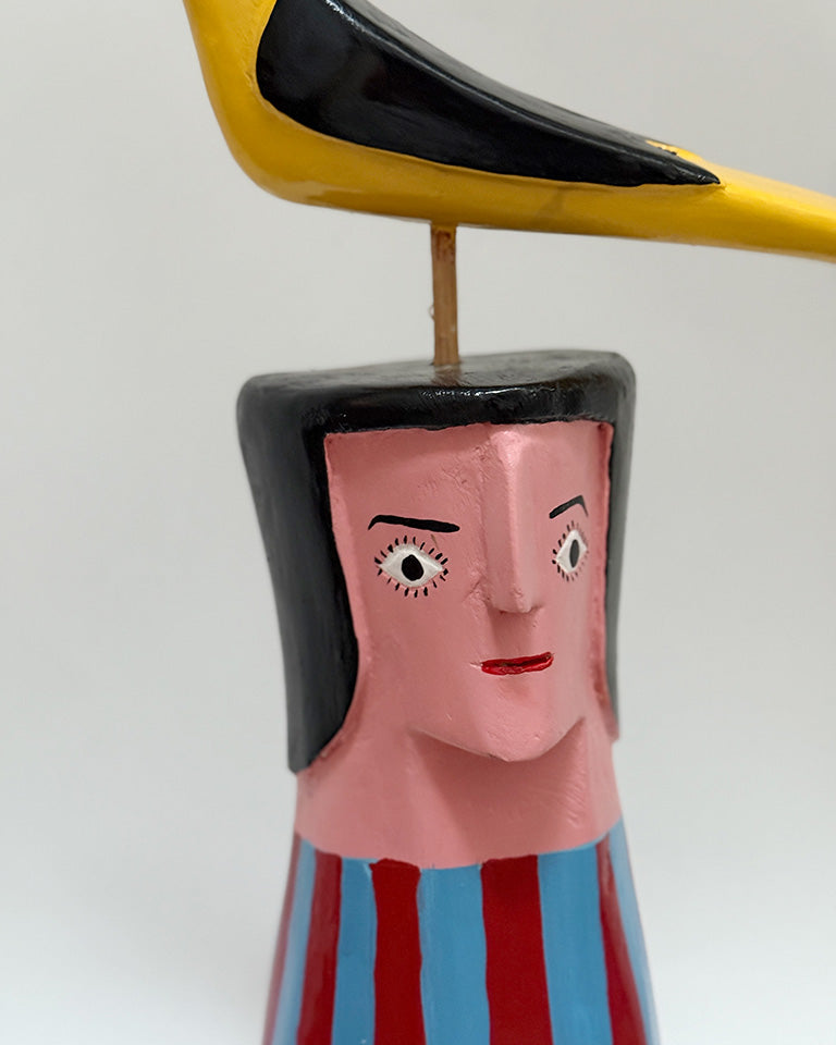 Cabeça rosa c/ listras vermelho e azul (madeira)