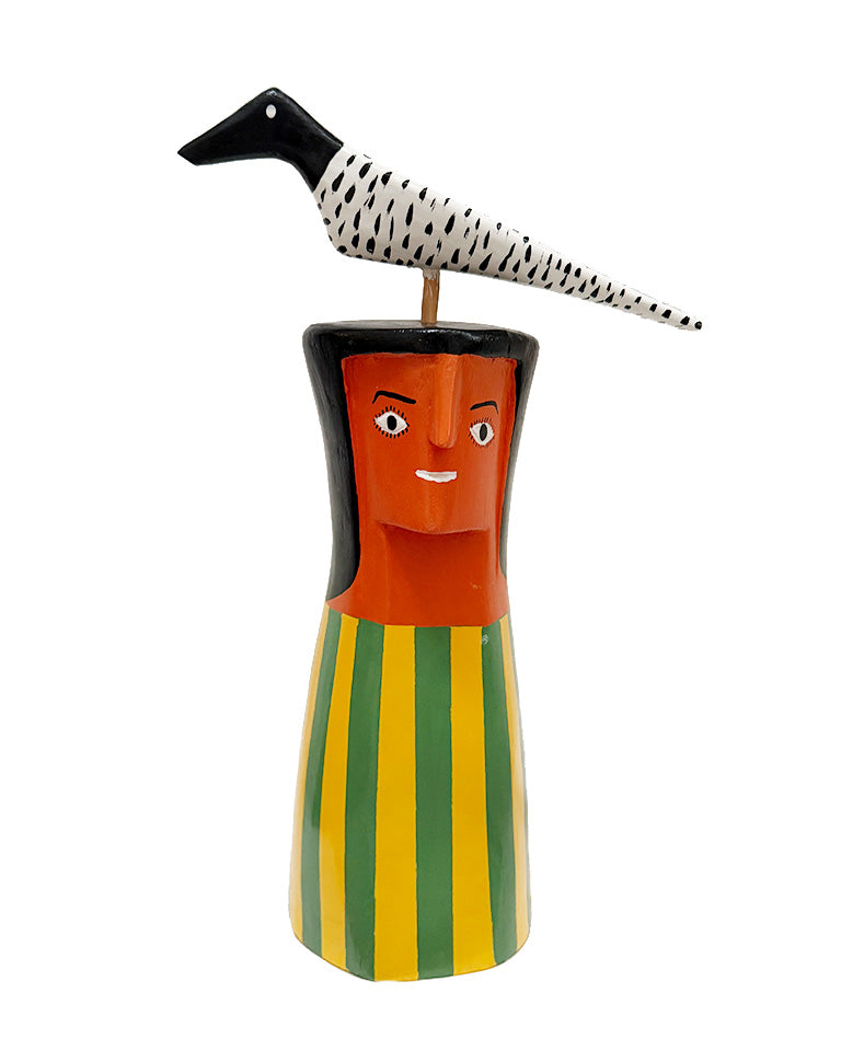 Cabeça laranja c/ listra verde e amarelo (madeira)