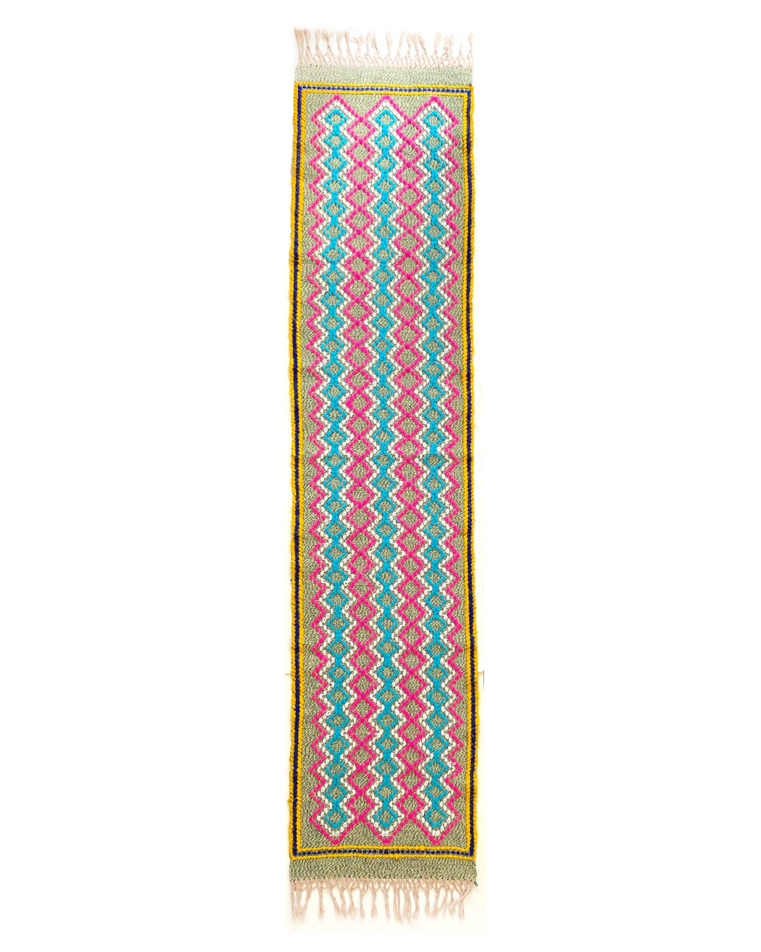 Caminho de mesa / peseira azul, rosa e amarelo - tear manual