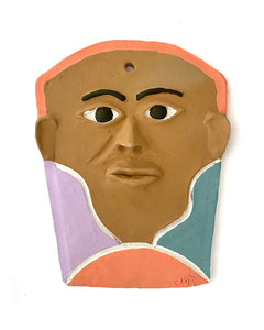 Máscara em cerâmica (laranja, roxa e azul claro)
