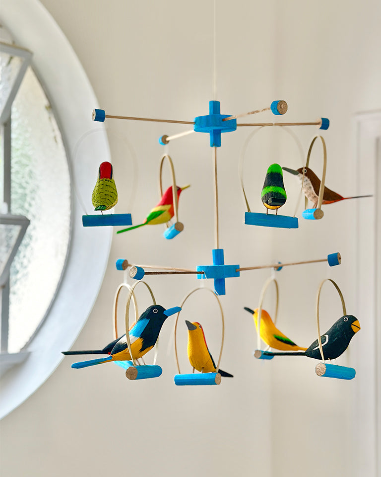 Móbile de 9 pássaros da Amazônia (azul)
