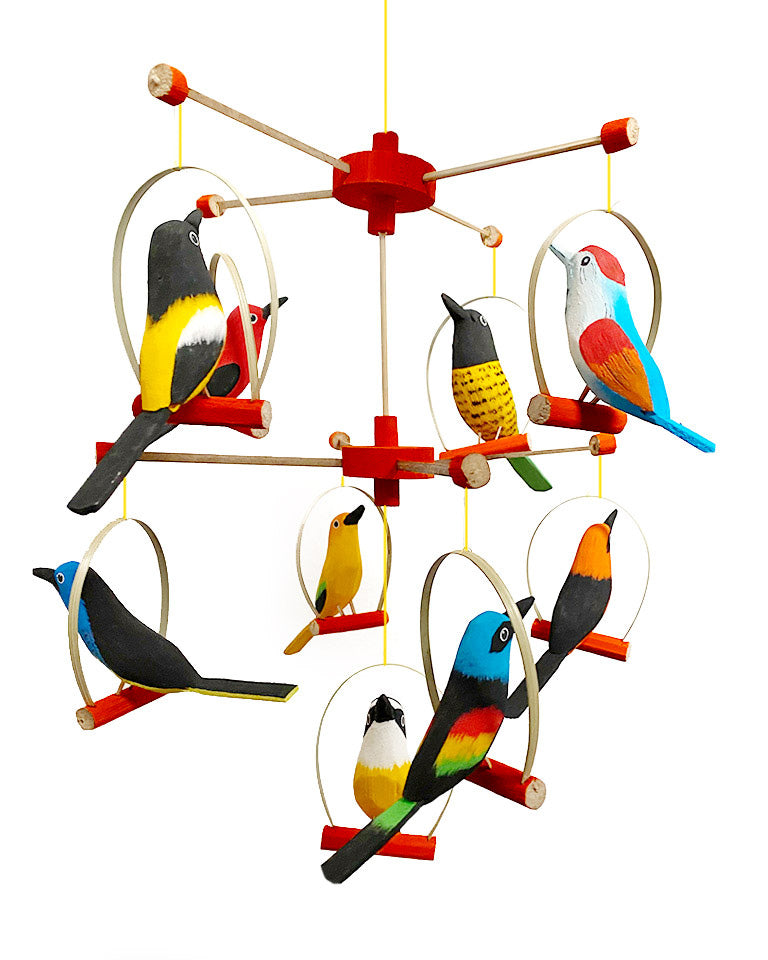 Móbile de 9 pássaros da Amazônia (vermelho)