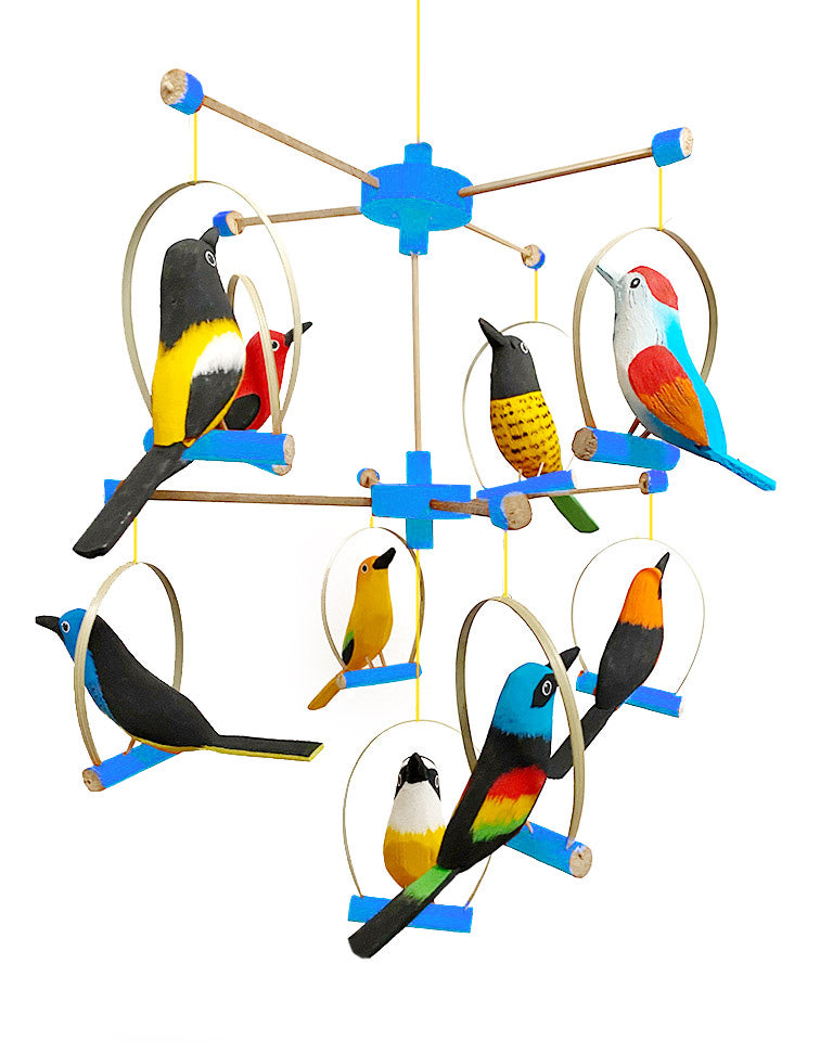 Móbile de 9 pássaros da Amazônia (azul)