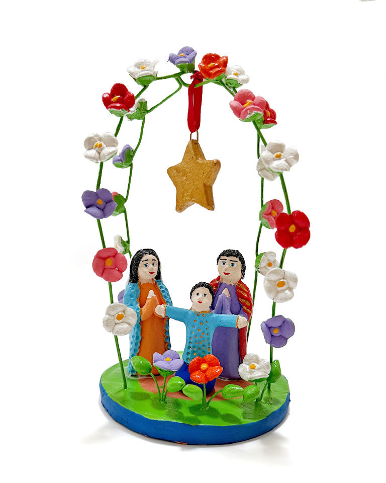 Presépio com arcos cruzados e base redonda (flores coloridas)