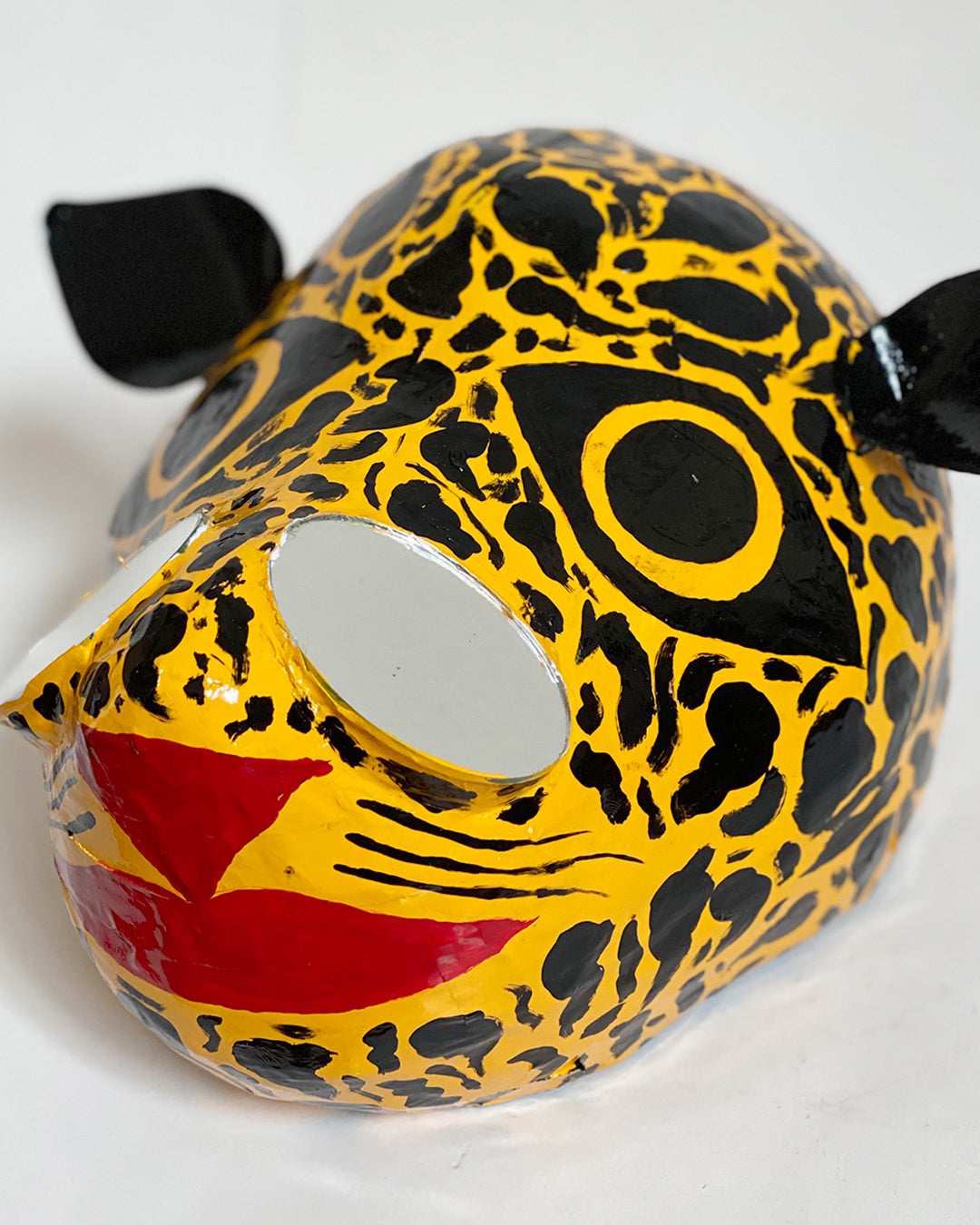Máscara de onça c/ espelhos (amarela, vermelha e preta)