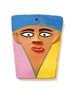 Máscara em cerâmica (azul, rosa e amarela)