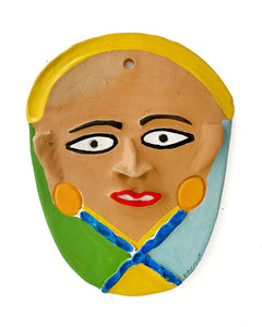 Máscara em cerâmica (amarela, verde e azul)