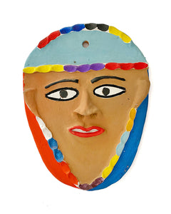 Máscara em cerâmica (azuis, vermelho, amarelo, roxo)